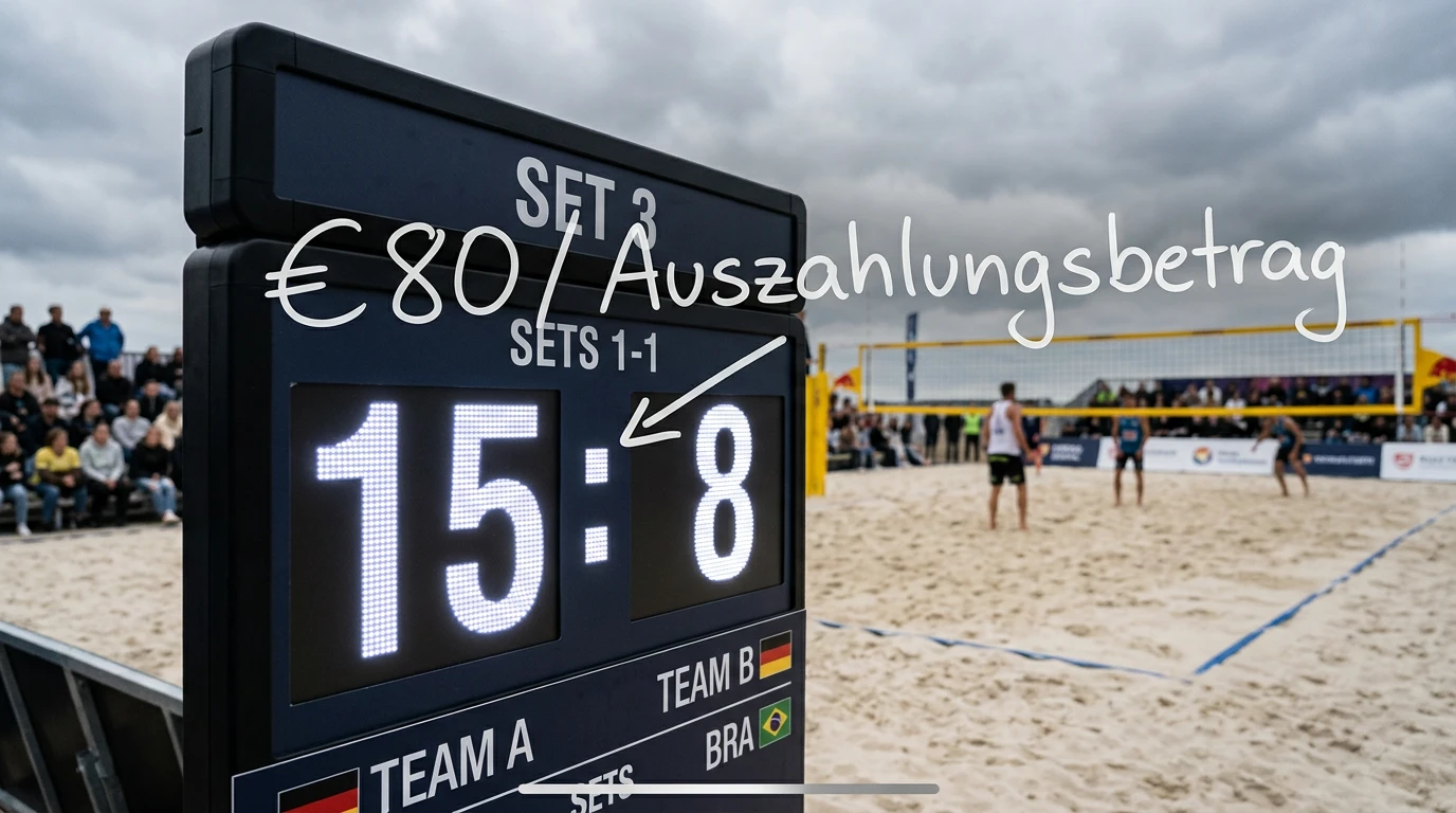 Beachvolleyball Cash-Out Berechnung mit aktuellem Spielstand und Auszahlungsbetrag