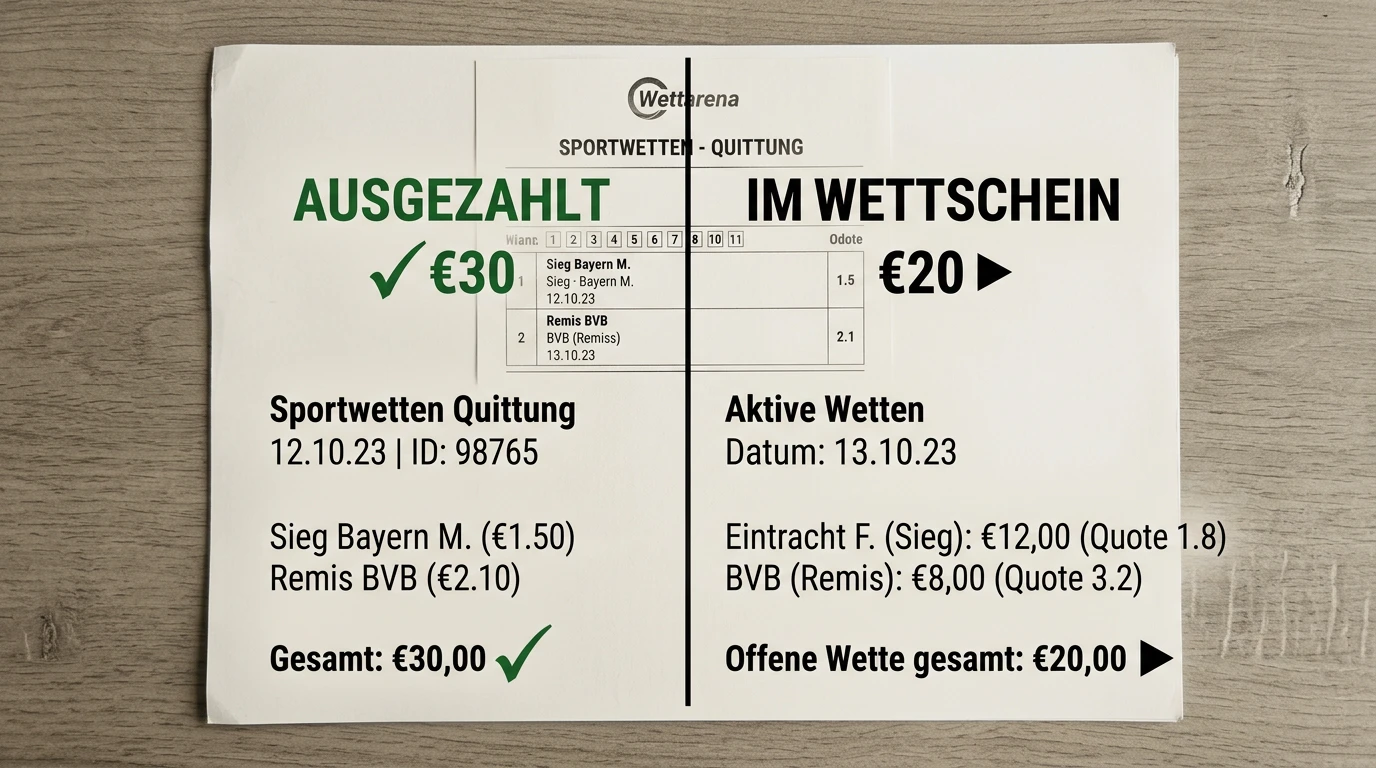 Partieller Cash-Out Beachvolleyball Beispiel mit aufgeteiltem Einsatz und Sicherungsbetrag