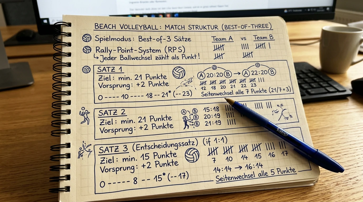 Beachvolleyball Best-of-Three Format Erklärung Rally-Point-System Satzstruktur für Wetter