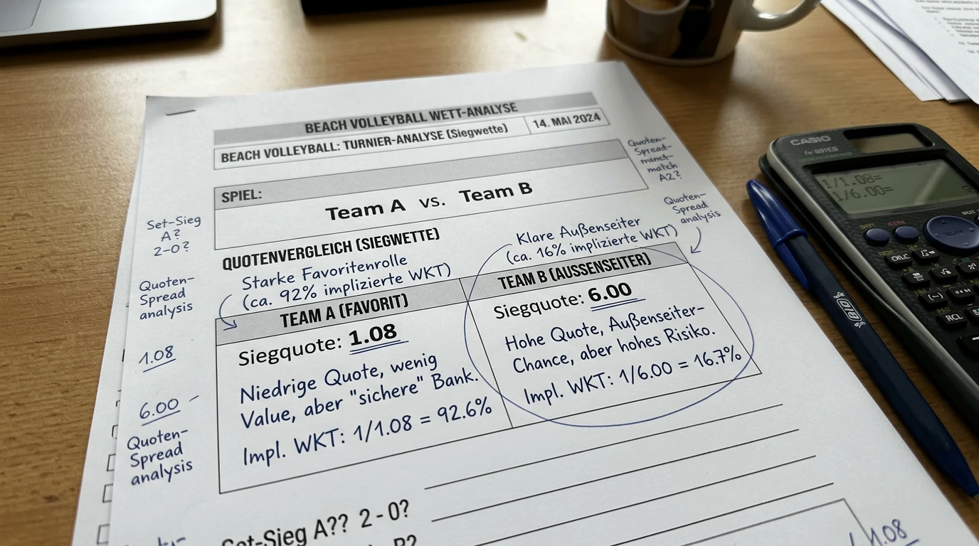 Beachvolleyball Siegwette Quotenstruktur Favorit vs Außenseiter im Best-of-Three Format