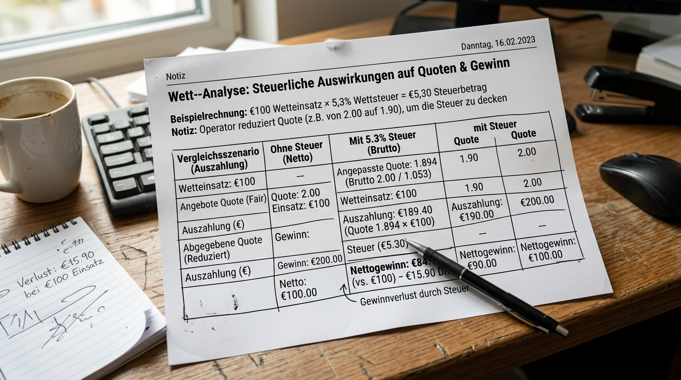 Sportwettensteuer Deutschland 5,3 Prozent Einsatzsteuer Auswirkung auf Wettquoten Quotenschlüssel